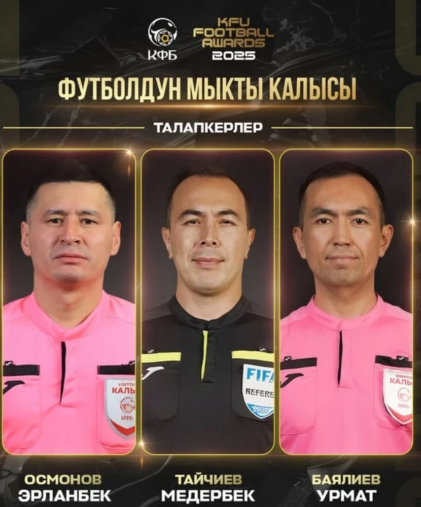 Определены кандидаты на звание лучшего судьи по футболу в Кыргызстане